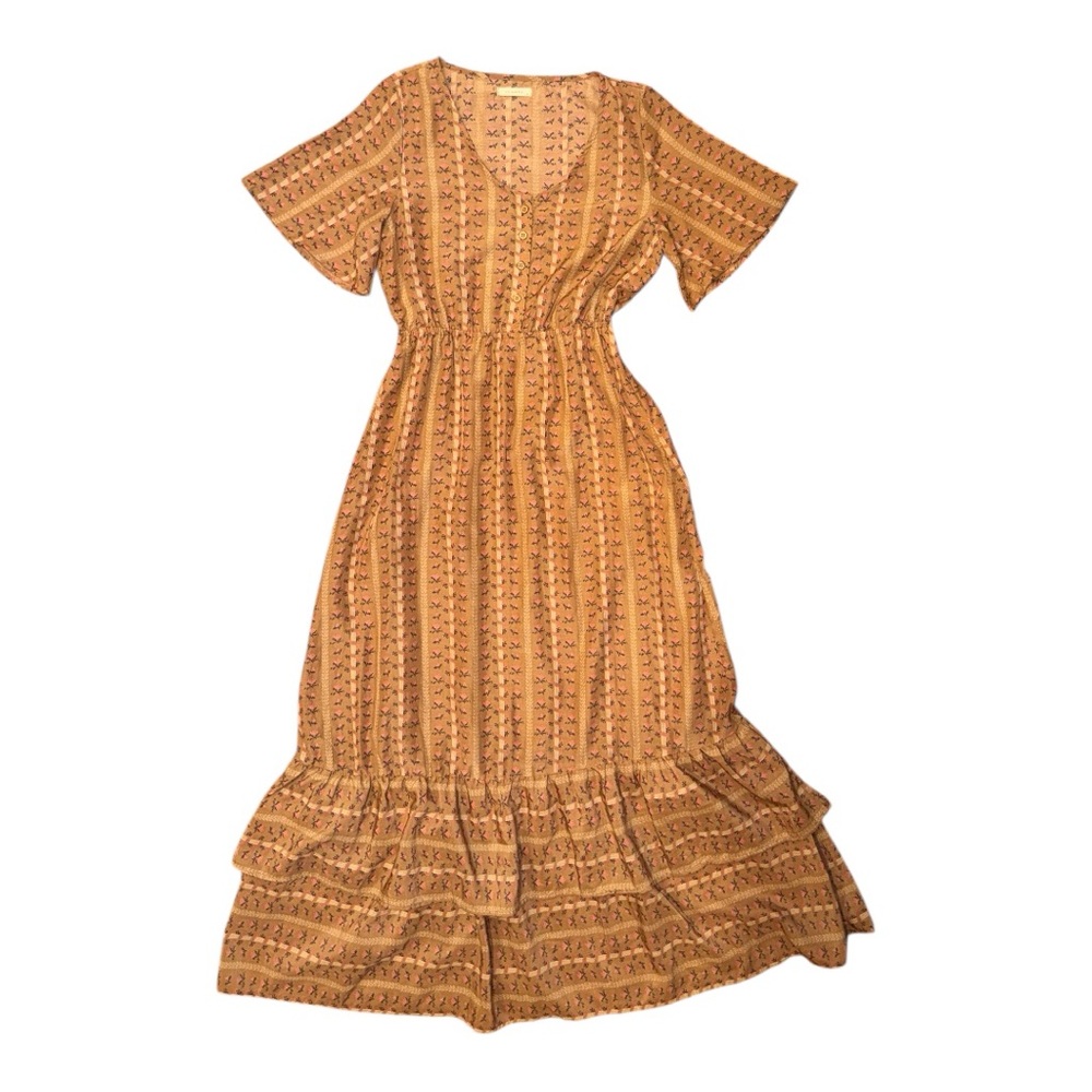 Elegant Floral‎ Maxi Dress in Tan